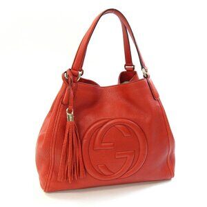 GUCCI Red Leather Tote Bag